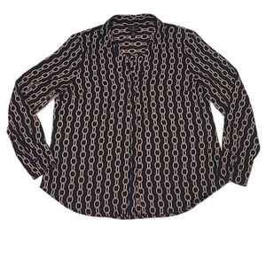 Worthington Button Down Blouse Collared Shirt Chain Link Pattern Long Sleeve Top